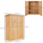Abri de jardin armoire de jardin remise pour outils sur pied dim. 128L x 50l x 164H cm 2 étagères 2 portes 2 fenêtres toit bitumé étanche bois massif sapin pré-huilé