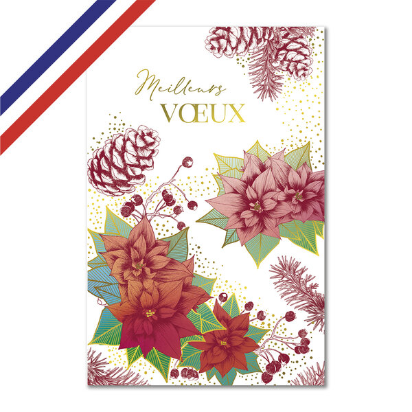 Carte double meilleurs vœux poinsettias