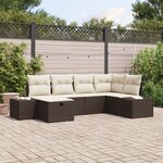vidaXL Canapé de jardin 6 pièces avec coussins Marron en Poly Rotin