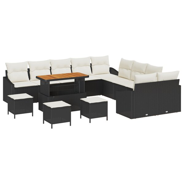 Ensemble de sofa de jardin vidaXL 14 pièces avec coussins noir poly rattan acacia