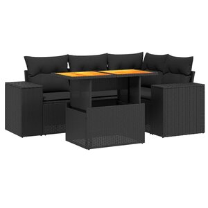vidaXL Salon de jardin 5 Pièces avec coussins noir résine tressée