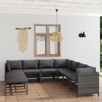 vidaXL Salon de jardin 9 Pièces avec coussins Résine tressée Gris