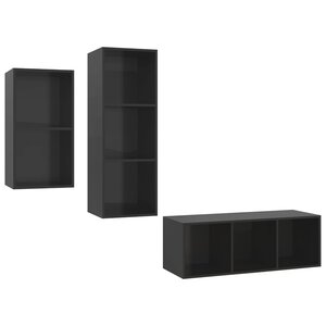 vidaXL Ensemble de meubles TV 3 Pièces Noir brillant Bois d'ingénierie