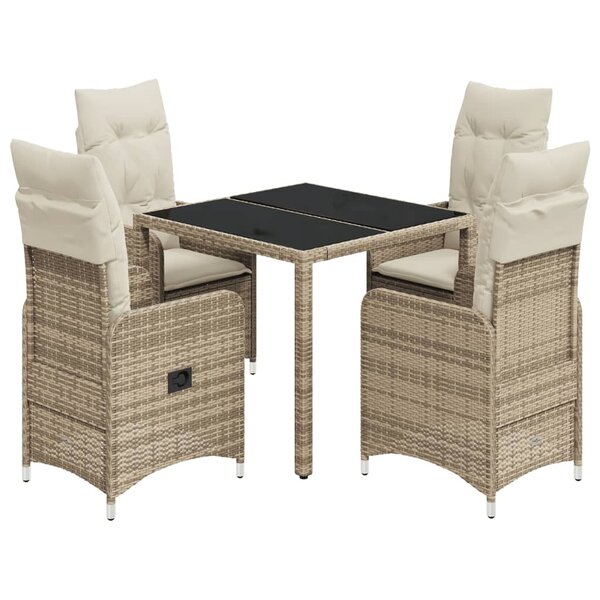 vidaXL Ensemble de bistro de jardin 5 Pièces coussins beige poly rotin