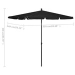 vidaXL Parasol de jardin avec mât 210x140 cm Noir