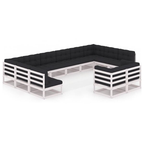 vidaXL Salon de jardin 12 Pièces avec coussins Blanc Bois de pin massif