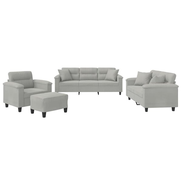 vidaXL Ensemble de canapés 4 Pièces coussins Gris clair Tissu microfibre