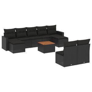 vidaXL Salon de jardin 10 Pièces avec coussins noir résine tressée