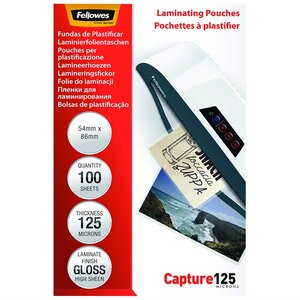 Pack de 100 Pochettes à plastifier Brillantes 54 x 86 mm 250 microns (2x125) FELLOWES