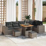 Ensemble de Canapés de Jardin vidaXL de 9 Pièces avec Coussins en Rattan Poly Gris