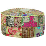 vidaXL Pouf rond en coton fait à la main 40 x 20 cm Vert