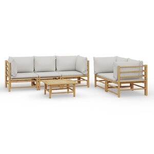vidaXL Salon de jardin 6 Pièces avec coussins gris clair bambou