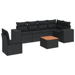vidaXL Salon de jardin 7 Pièces avec coussins noir résine tressée
