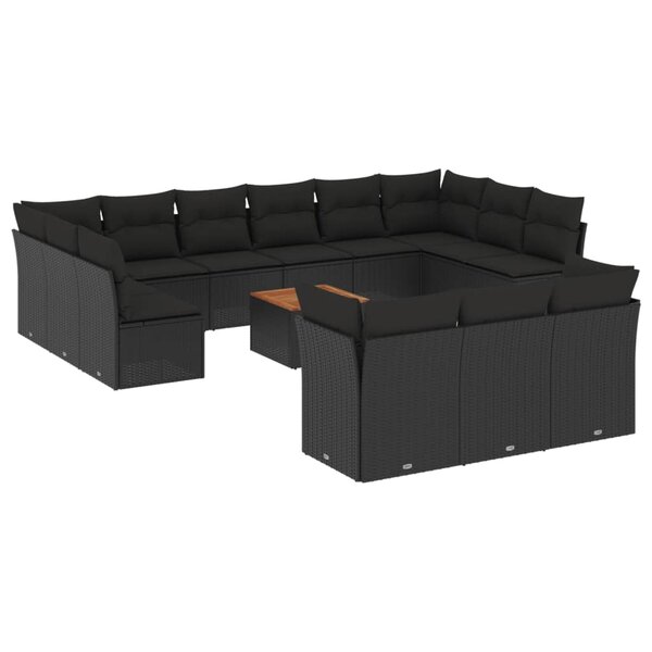 vidaXL Salon de jardin avec coussins 14 Pièces noir résine tressée