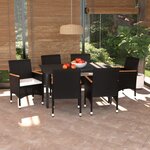 vidaXL Ensemble à manger de jardin coussins 7Pièces Résine tressée Noir