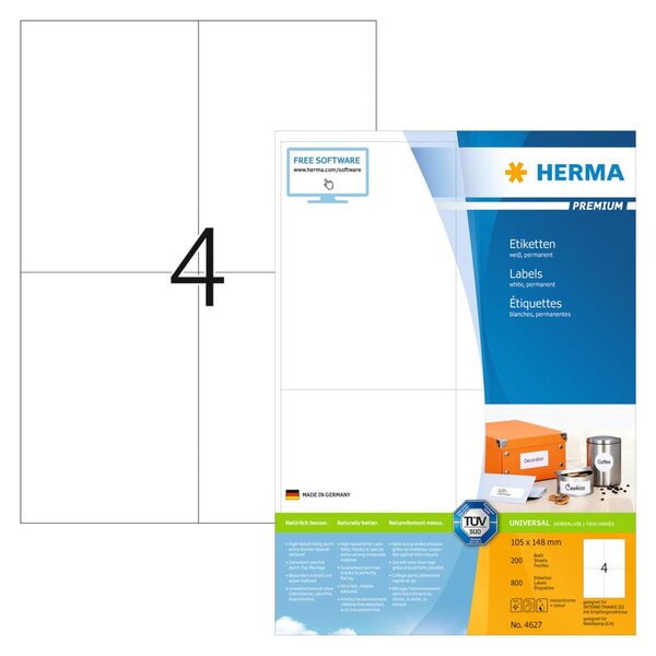 Herma étiquettes permanentes premium a4 105x148 mm 200 feuilles blanc