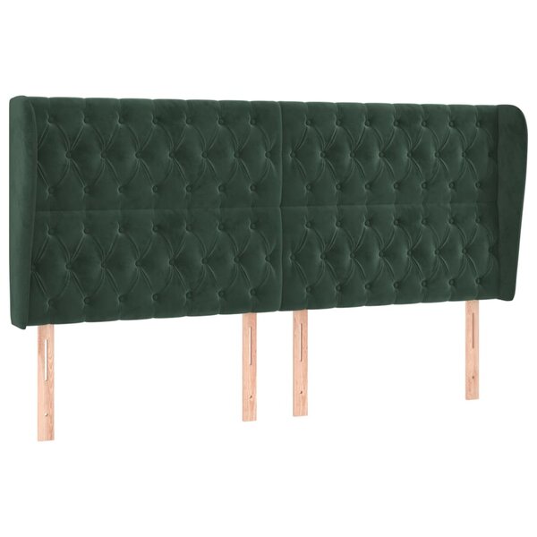 vidaXL Tête de lit avec oreilles Vert foncé 203x23x118/128 cm Velours