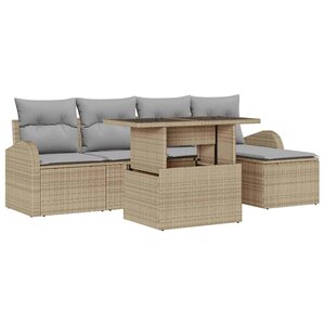 vidaXL Ensemble de canapé de jardin 6 Pièces Beige Poly rotin