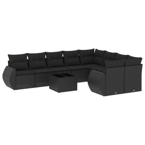 vidaXL Salon de jardin 10 Pièces avec coussins noir résine tressée