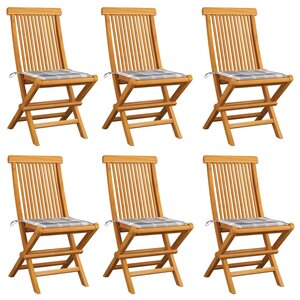 vidaXL Chaises de jardin coussins à carreaux gris lot de 6 Teck massif