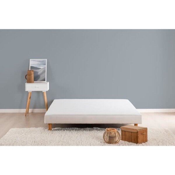 Sommier tapissier à lattes 160 x 200 - Bois massif blanc + pieds