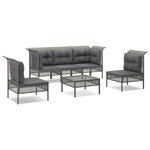 vidaXL Salon de jardin 6 Pièces avec coussins Gris Résine tressée