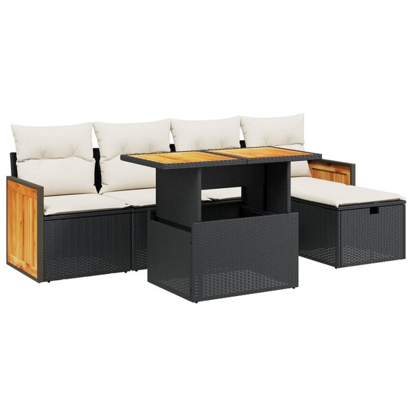 vidaXL Salon de jardin 6 Pièces avec coussins noir résine tressée