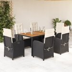 vidaXL Ensemble à manger de jardin coussins 7Pièces Noir Résine tressée