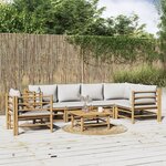 vidaXL Salon de jardin 7 Pièces avec coussins gris clair bambou