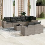 vidaXL Salon de jardin 9 Pièces avec coussins gris résine tressée