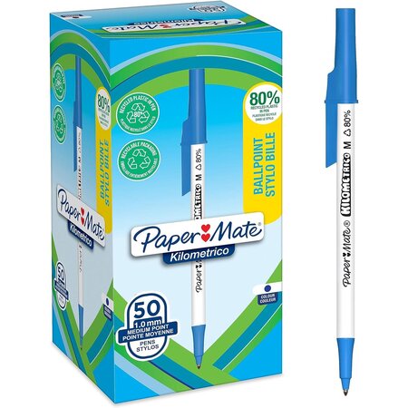 Stylo à bille kilometrico  boîte de 50  bleu paper mate