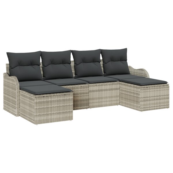 Ensemble de canapé de jardin 6 pièces avec coussins Gris clair Poly rotin