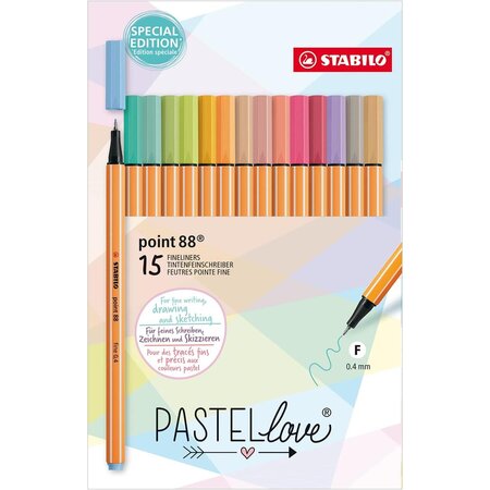 set de 15 stylos-feutres pointe fine point 88 coloris pastel STABILO