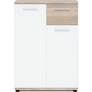 Meuble de rangement Petit Buffet - Blanc mat et chêne Sonoma - Classique - 60 cm