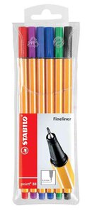 Pochette de 6 Stylo-Feutre POINT 88 Pointe Fine 0,4 mm couleurs assorties STABILO