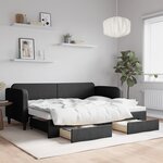 vidaXL Lit de jour avec gigogne et tiroirs noir 80x200 cm tissu