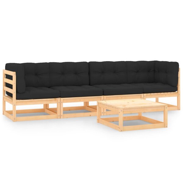 vidaXL Salon de jardin 5 Pièces avec coussins Bois de pin massif