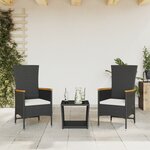 vidaXL Ensemble à manger de jardin avec coussins 3 Pièces Noir