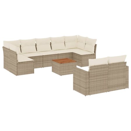 vidaXL Salon de jardin avec coussins 10 Pièces beige résine tressée