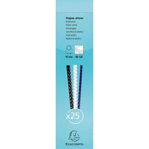 Boite 25 Reliures Spirales Plastique 16mm - Noir - Exacompta