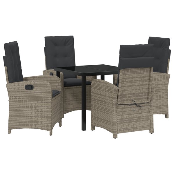 vidaXL Ensemble de salle à manger de jardin 5 pièces avec coussins en rattan poly gris