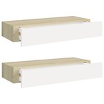 vidaXL Étagères à tiroir murales 2 Pièces Chêne et blanc 60x23 5x10cm MDF