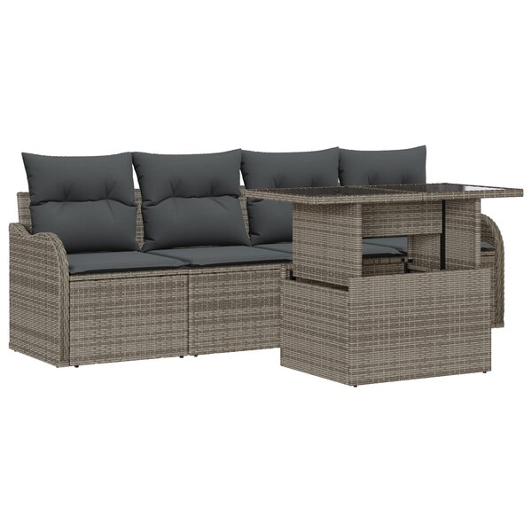 Ensemble de Canapé de Jardin 5 pièces avec Coussins Gris Poly Rattan