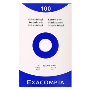 Étui De 100 Fiches - Bristol Uni Non Perforé 125x200mm - Blanc - X 12 - Exacompta