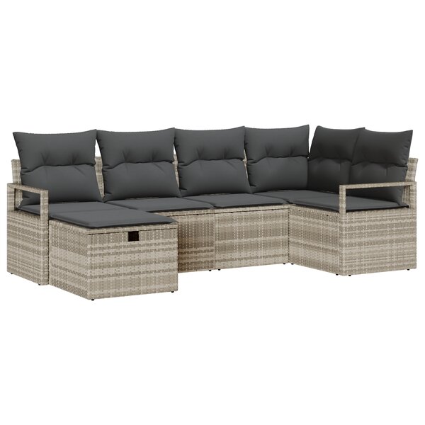 Ensemble de canapé de jardin 6 pièces avec coussins gris clair en rattan poly