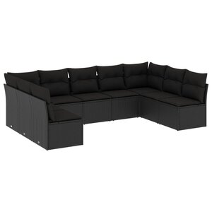 vidaXL Salon de jardin 9 Pièces avec coussins noir résine tressée