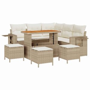 vidaXL Ensemble de canapé de jardin avec coussin 9 Pièces Beige polyrotin