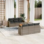 vidaXL Salon de jardin avec coussins 7 Pièces gris résine tressée