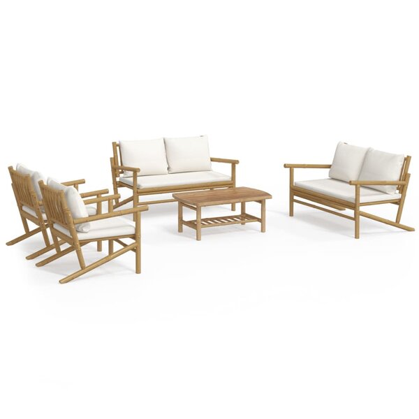 vidaXL Salon de jardin 5 Pièces avec coussins blanc crème bambou