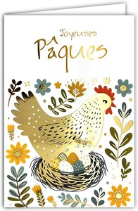 Carte Joyeuses Pâques en Or Doré Brillant avec Enveloppe 12x17 5cm